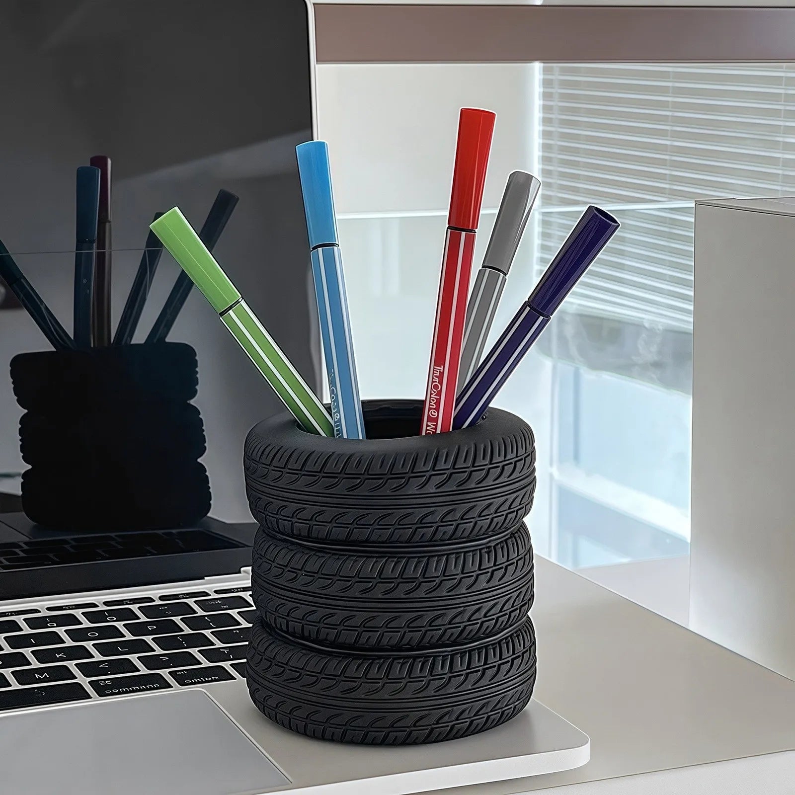 Tire Shaped Pen Holder – Unique Desk Organizer & Decor Novelty Pen Holder Oasis Select
