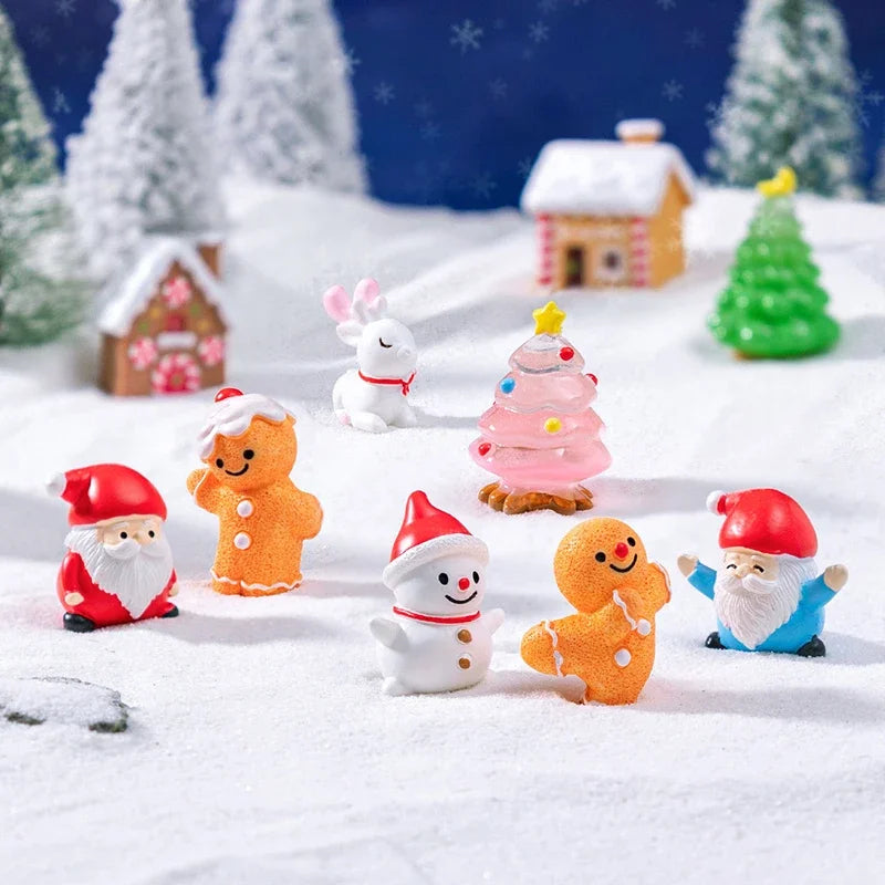 Resin Miniatures Christmas Decorations Snowman Santa Claus Christmas Tree Reindeer Figurines Ornaments New Year Child Gifts Oasis Select