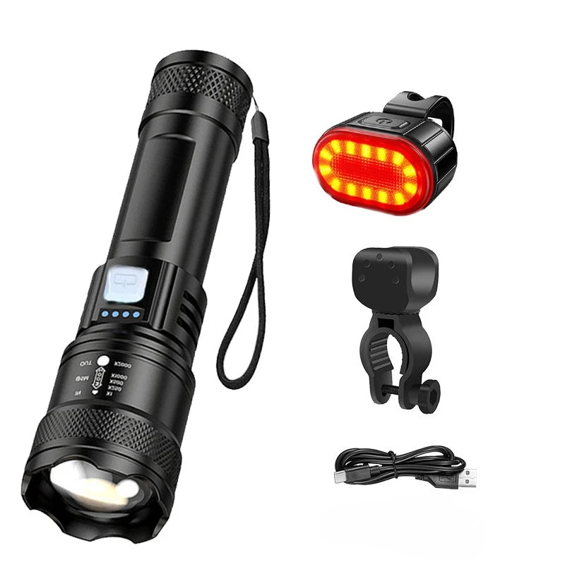 High Strong Power Led Flashlights Rechargeable Tactical Torch Safety Emergency Light for Outdoor Camping Fishing Working Zoom Oasis Select set ZOOM