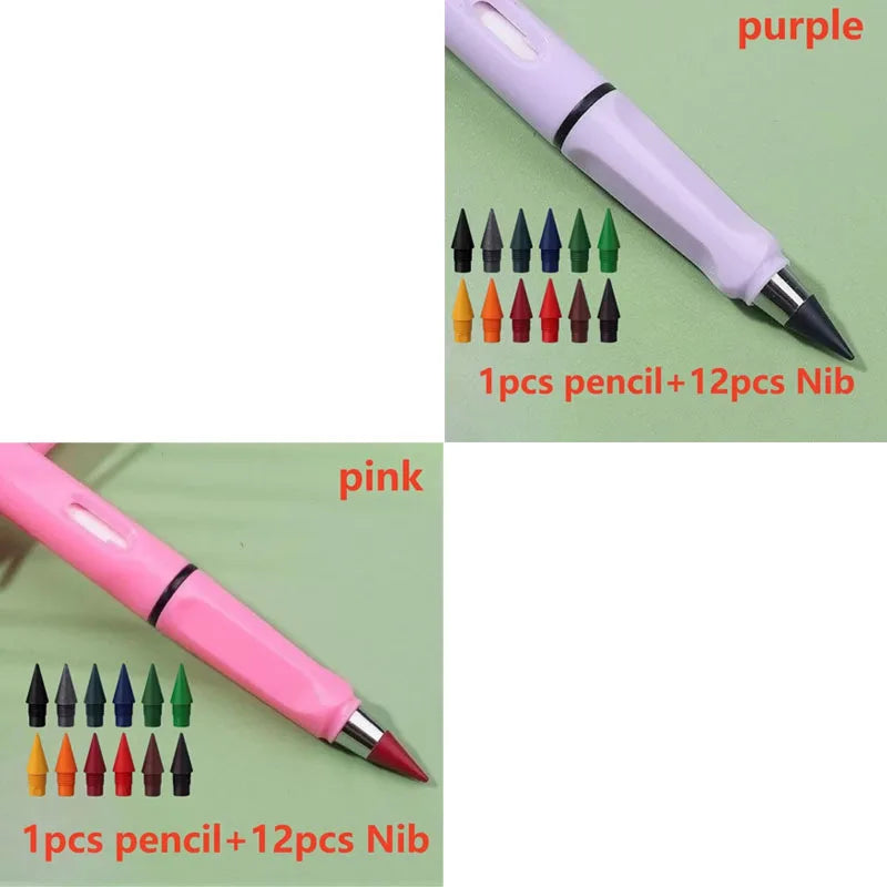 1/2set Kawaii 12 Colors Eternal Pencil No Ink Unlimited Pencils School Kids Art Painting Color Sketch Writing Stationery Oasis Select 2set mix 2