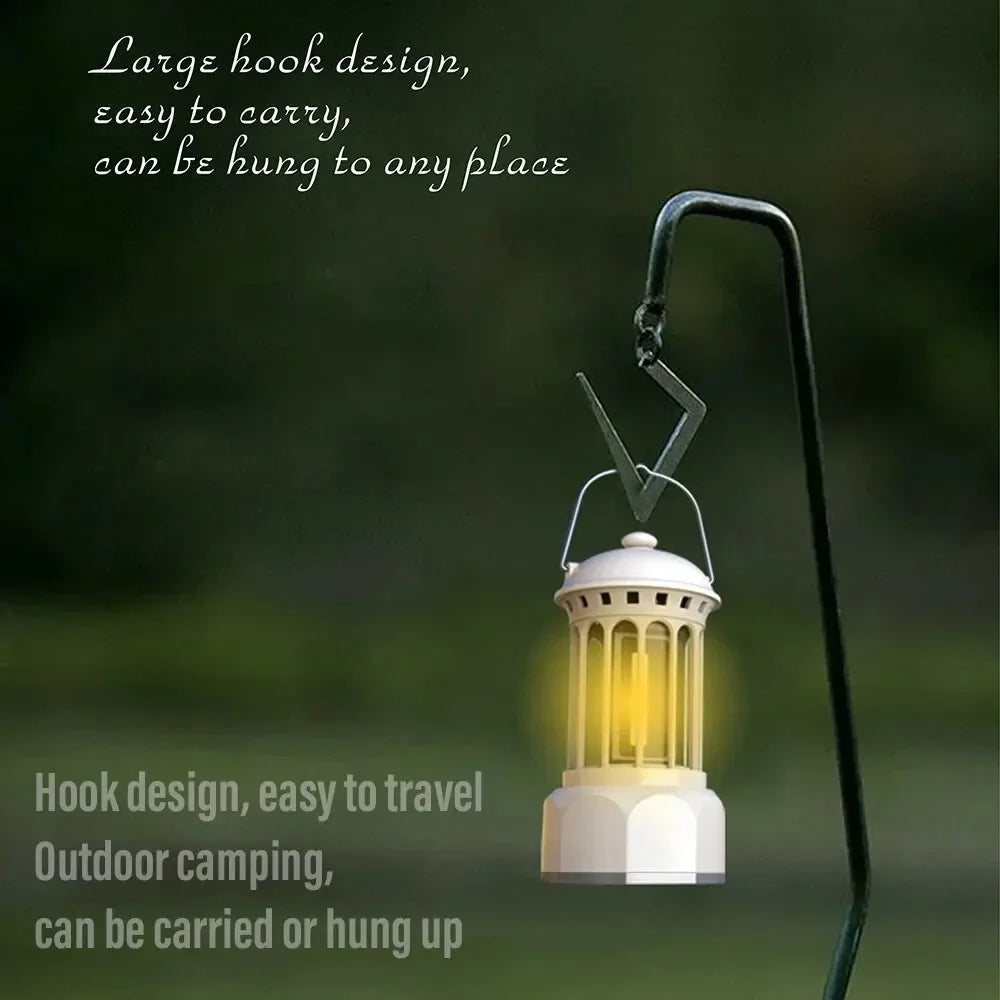 European Roman Pillar Vintage Camping Lantern Flashlight Rechargeable Lamp With Hook Warm White Light For Camping, Exploring Oasis Select