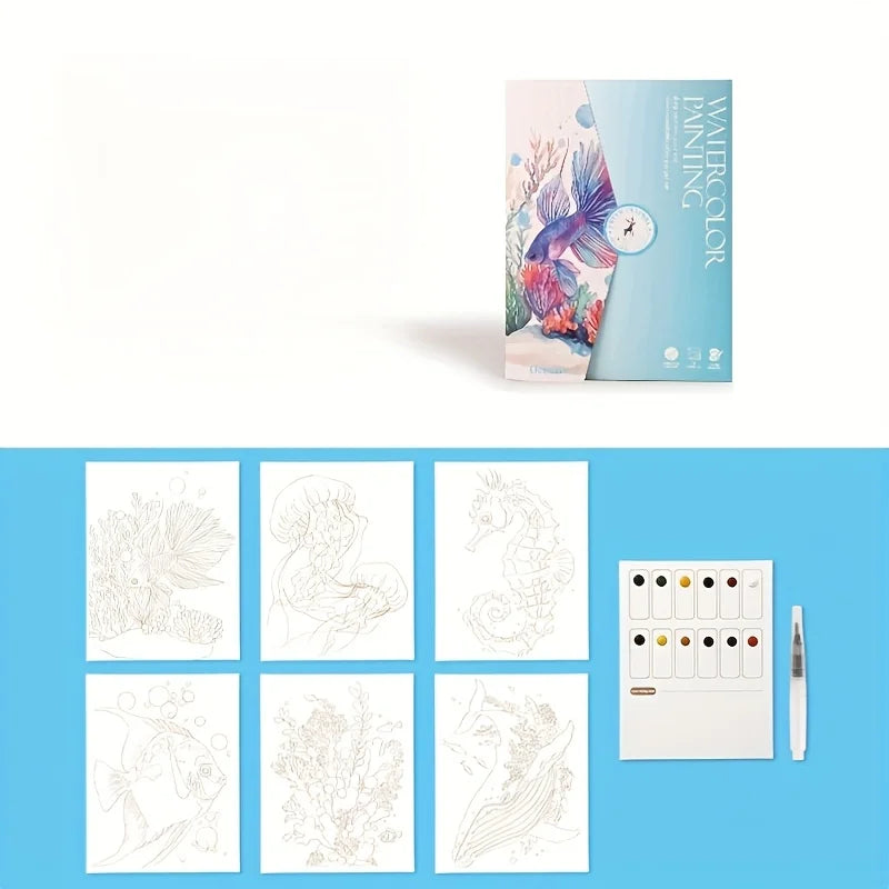 A Set of Creative Watercolor Painting Tools - Adult Coloring Book with Landscape and Floral Patterns Oasis Select Blue