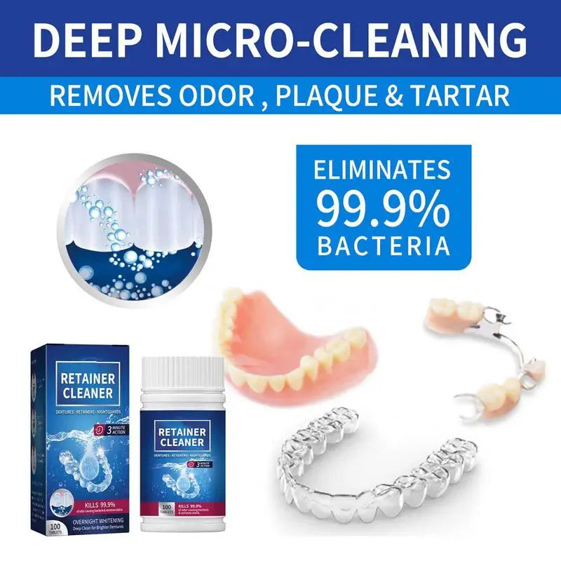 Denture Cleansing Tablet 100 Tablets Cleanser Pills Whitening Remove Bad Odors Oral Cleaning Care Fresh Breath Cleaning Stains Oasis Select