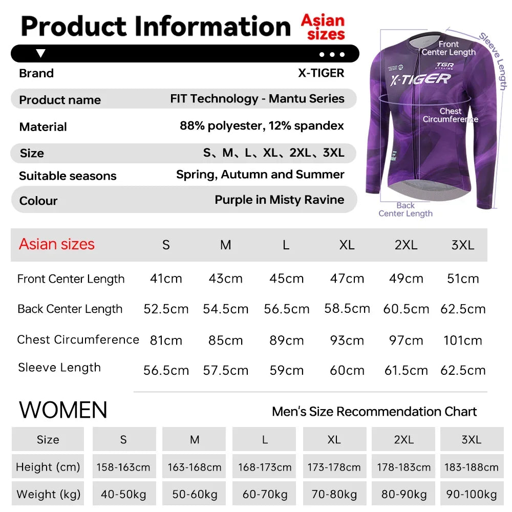 X-TIGER Men's Cycling Jersey Long Sleeve Breathable Slim-fit Cycling Tops Shirts Mountain Road Professional Bike Clothes Oasis Select