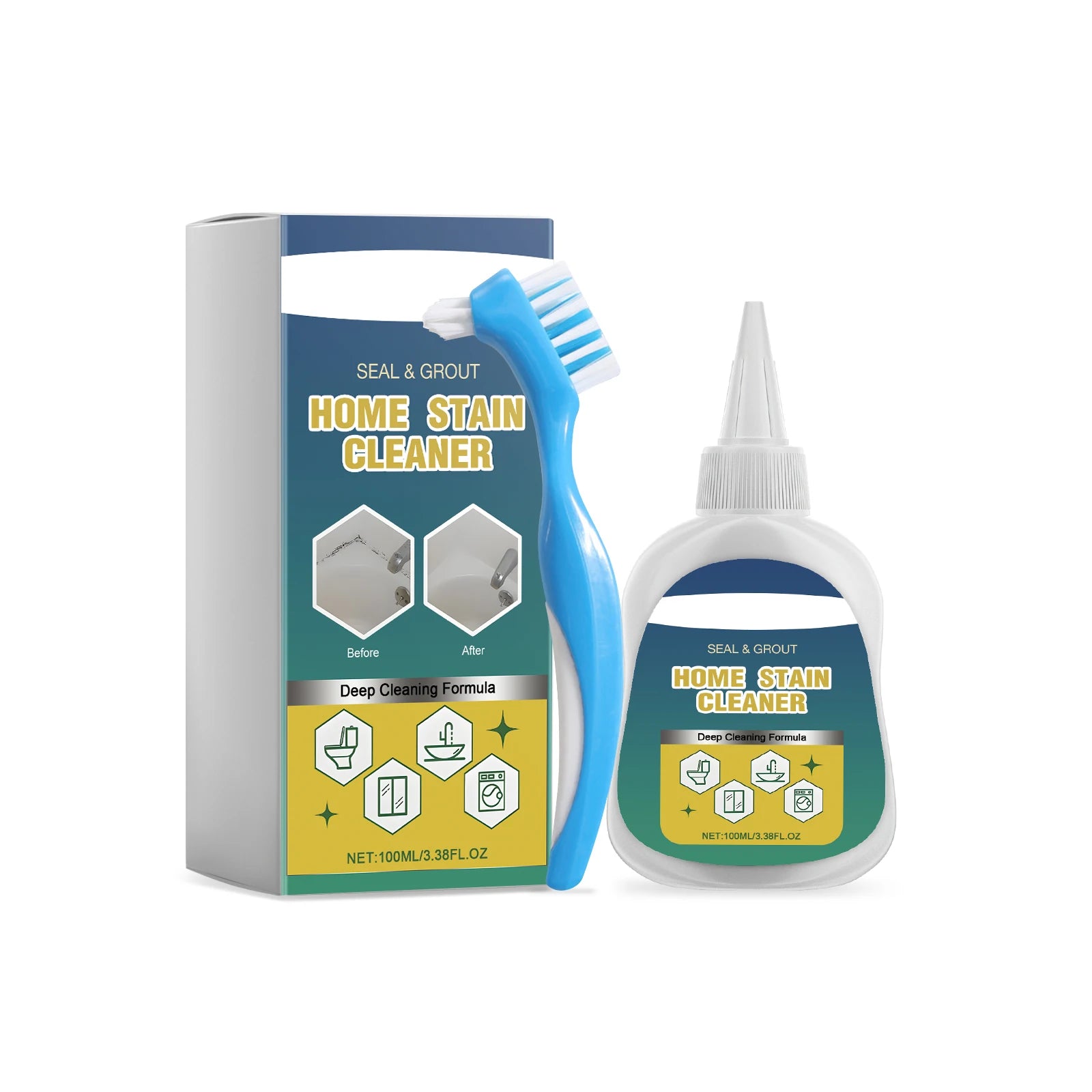 Home Stain Cleaner Remove Stain Multipurpose Household Decontamination Cleaning Gel for Sealing Ring Gap Mold Stains Cleansing Oasis Select 100ml with brush