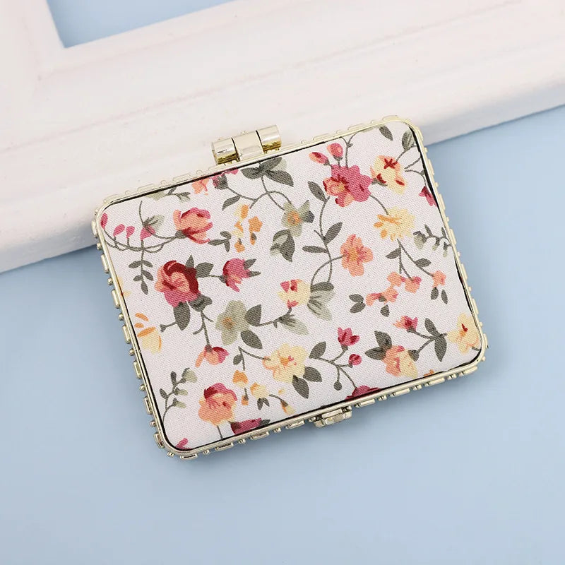 Pocket Floral Mirror Mini Makeup Compact Portable Two-side Folding Make Up Mirror Women Vintage Cosmetic Make Up For Gift Oasis Select White-D