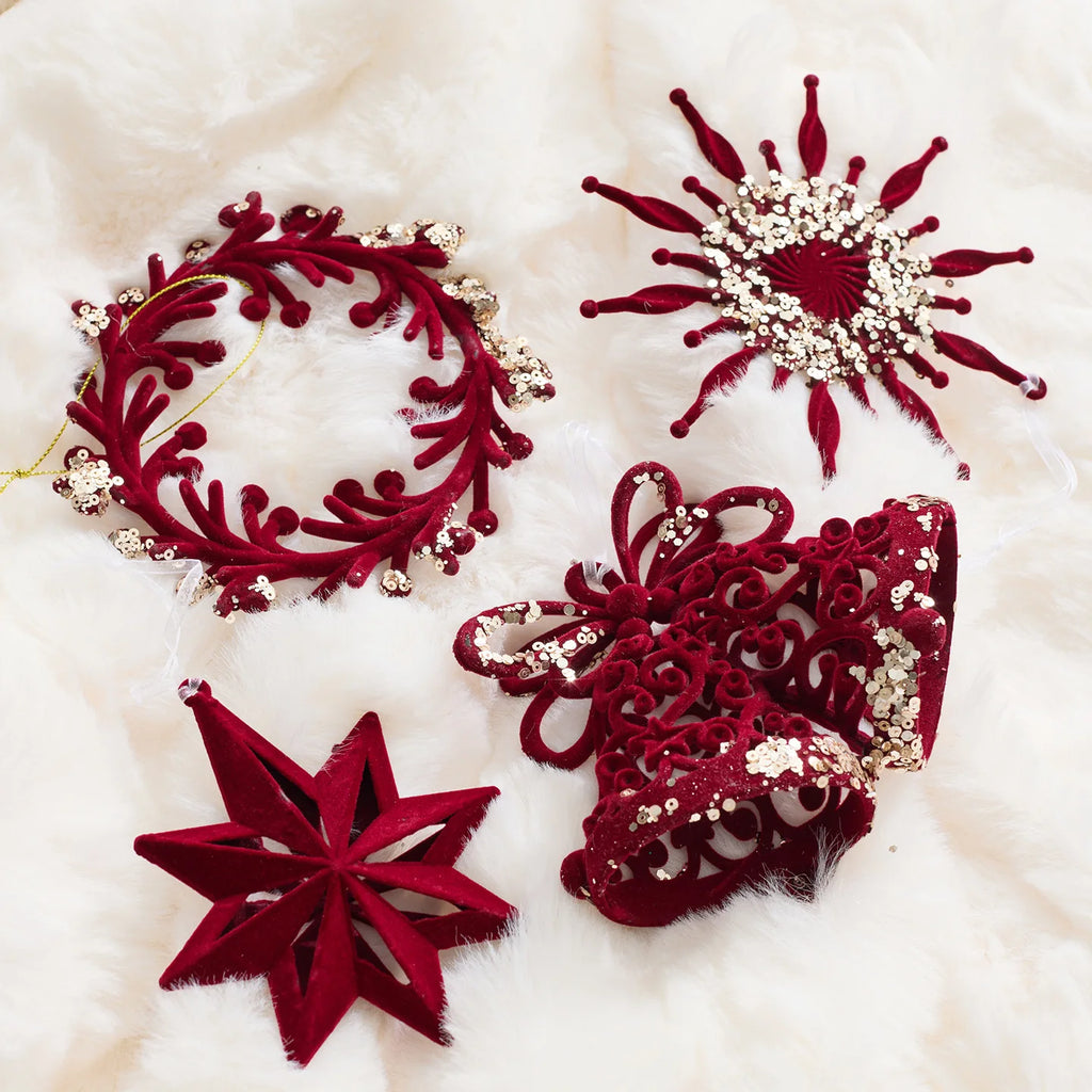 Nordic Christmas Decorations Flocked Burgundy Hanging Ornaments Christmas Tree Decorations Holiday Decor Oasis Select