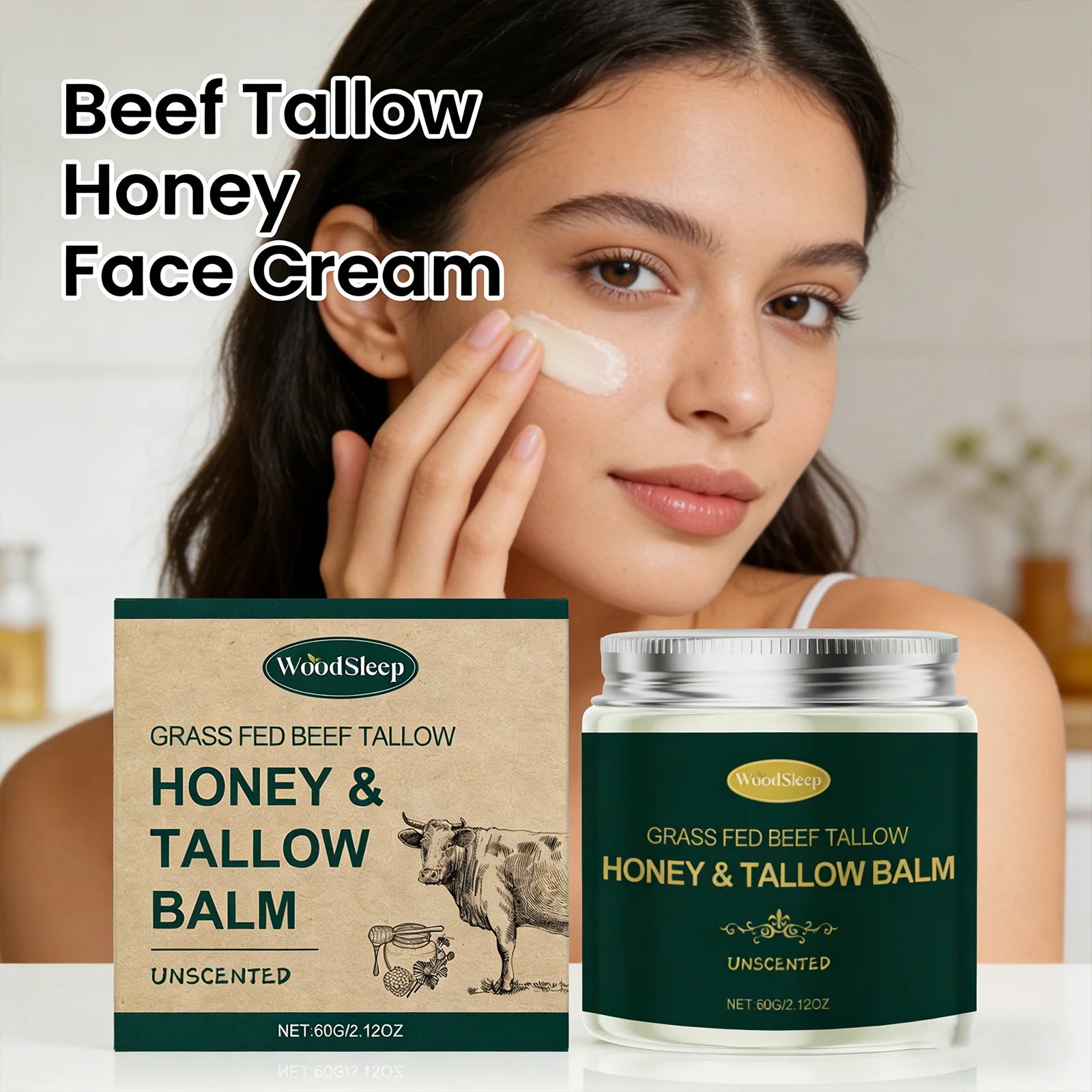 Beef Tallow Honey Face Cream Moisturizing Hydrating Nourishing For Dry Skin Gentle Skin Friendly Daily Facial Care All Skin 60G Oasis Select
