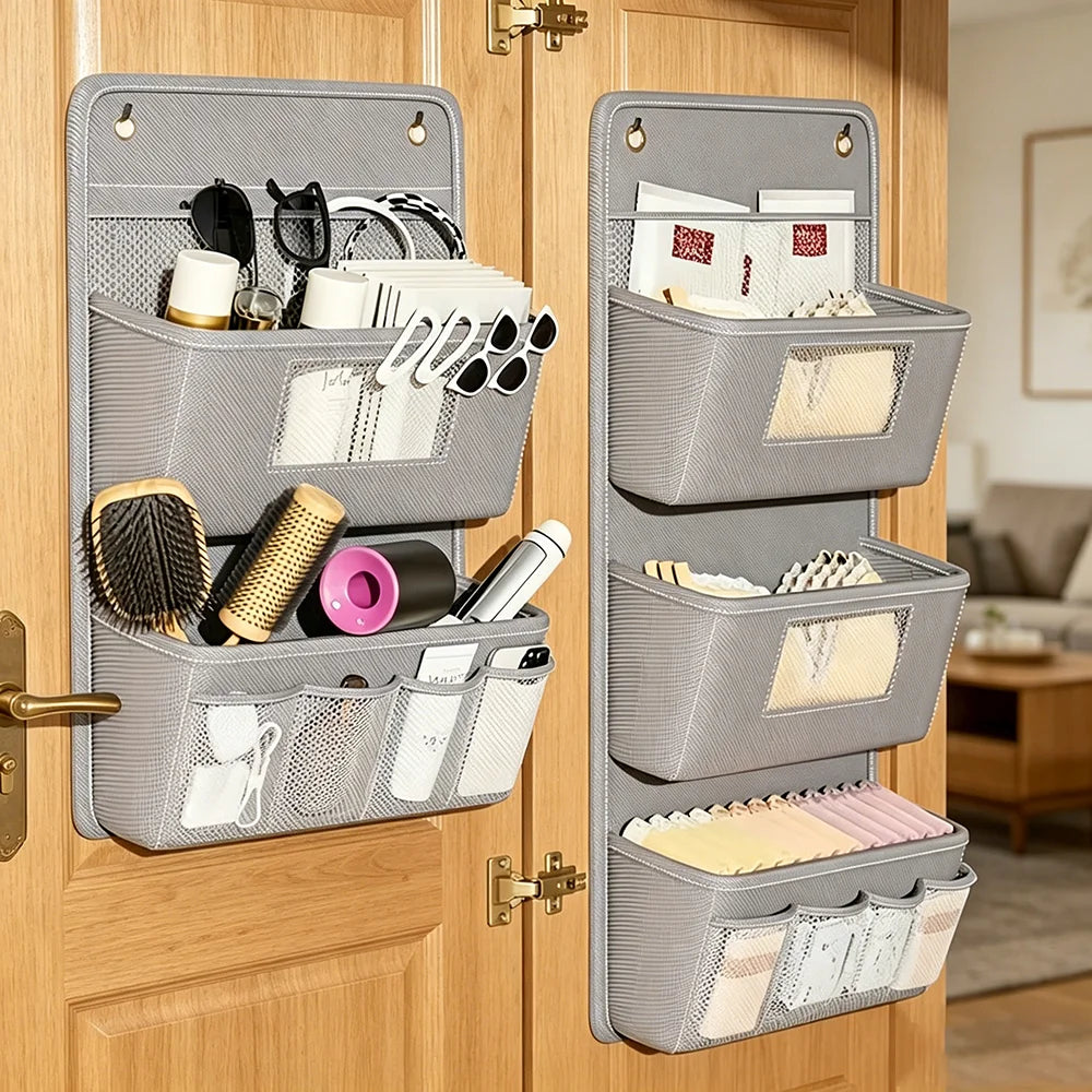 Wall-Mounted Storage Organizer Multi-Compartment Fabric Hanging Bag with Clear Window & Hooks for Closet Office Bedroom Home Oasis Select