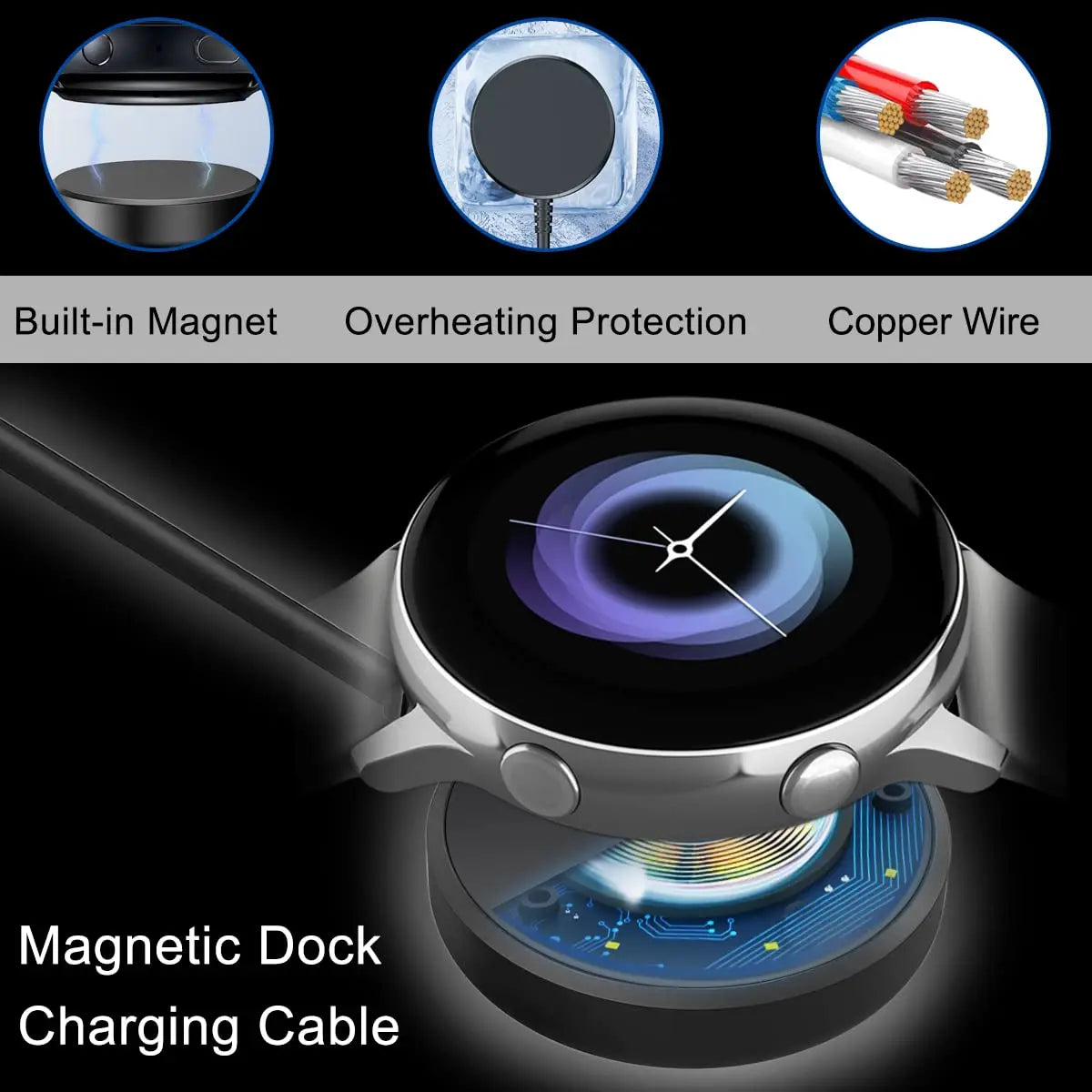 2-in-1 Samsung Galaxy Watch Charger + USB-C Cable – All Models Smartwatch Charger Cable Oasis Select