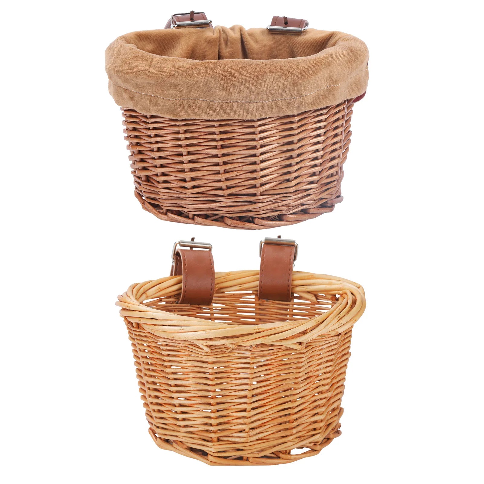 Kids Bike Basket Bicycle Wicker D-shaped Baskets Child Scooter Front Storage Basket With 2 Leather Strap For Cycling Accessories Oasis Select