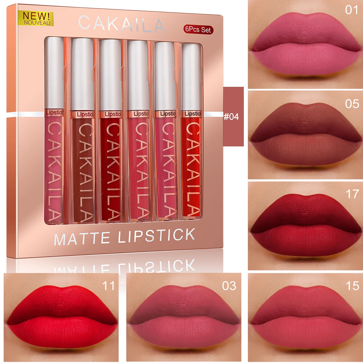 Matte Lip Gloss 6pc/set: Waterproof Lipstick Highly Pigmente Non-Stick Cup, Fiery Red Nude, Y2K Christmas Valentine's Day Gifts Oasis Select 04