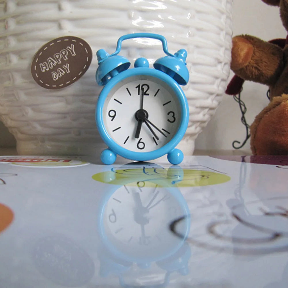 Retro Mini Double Bell Alarm Clock – Metal Quartz Desk Clock Retro Alarm Clock Oasis Select Blue
