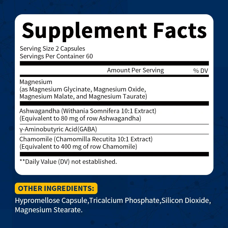 BEWORTHS Magnesium Supplement Contains Ashwagandha and GABA Help Sleep Support Muscul,Bone and Mood Health Energy Support Oasis Select