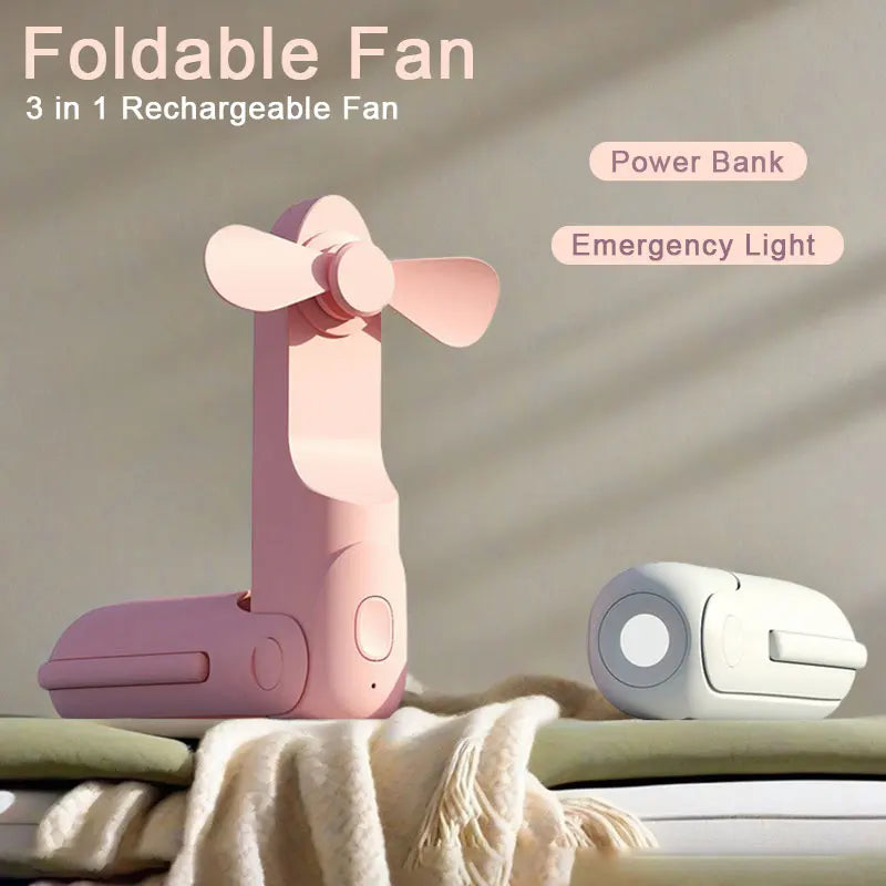 2026 New 2 In 1 Foldable Handheld Fan With Power Bank 48H Battery Life 1.5H Fast Charge Soft Blades Portable Pocket Travel Fan Oasis Select