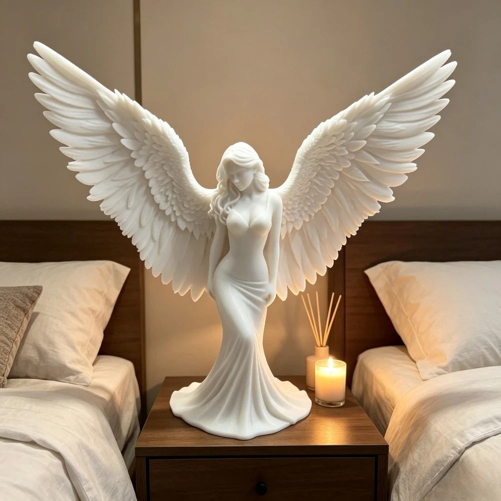 Graceful Spread-Wing Lady Angel Statue Matte PLA Blessing Sculpture Elegant Gown Tabletop Spiritual Relax Home Ornament Gift Oasis Select