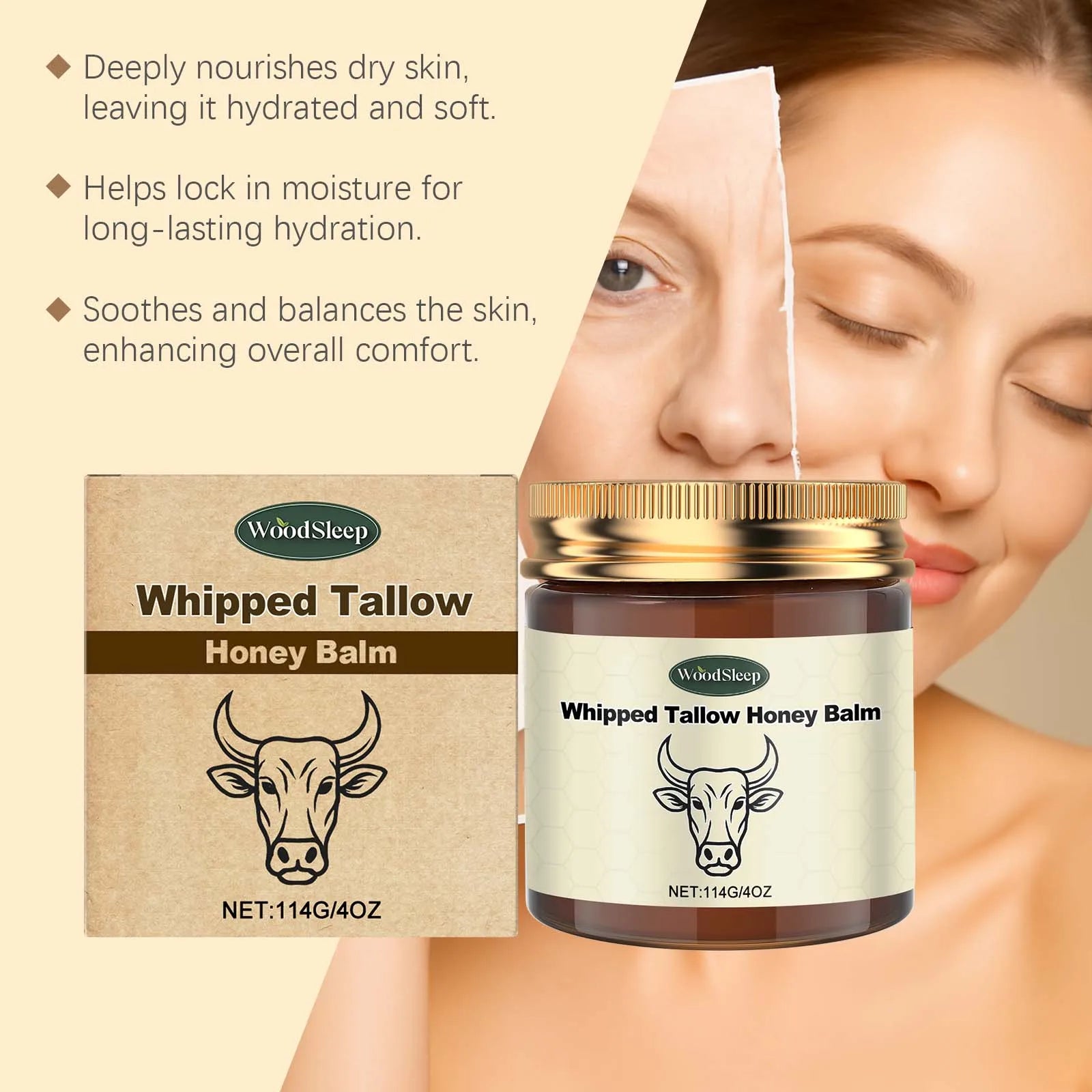 Tallow Honey Balm Nourishing Firming Repairing Dry Skin Moisturizing Non-Greasy Body Cream Lightweight Smooth & Silky Skin Care Oasis Select