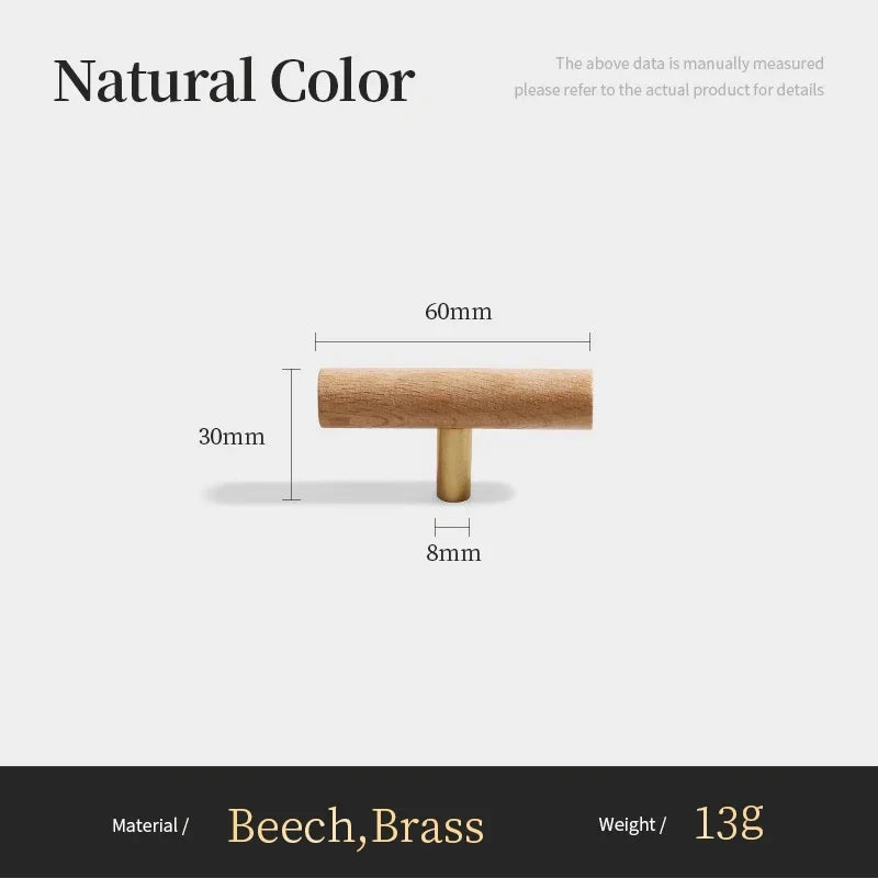 Nordic Walnut Wood Handle T Bar Drawer Knobs Cupboard Long Pulls Kitchen Cabinet Door Handle Furniture Decorate Pulls and Knob Oasis Select B6-60mm