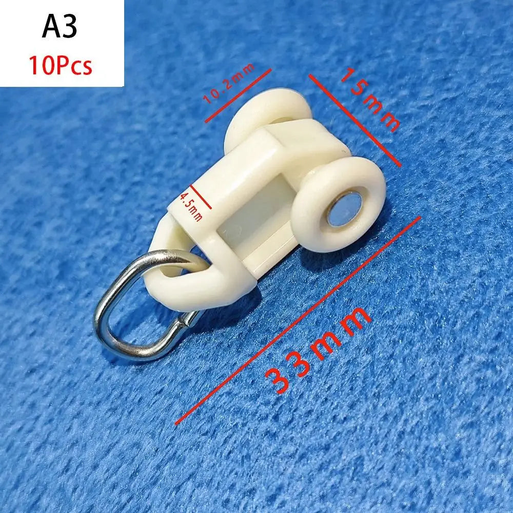 10Pcs Straight Curved Track Rollers Curtain Wheels Rail Curtains Hook Ring Slider Furniture Hardware Curtain Rod Pulley Hanging Oasis Select A3