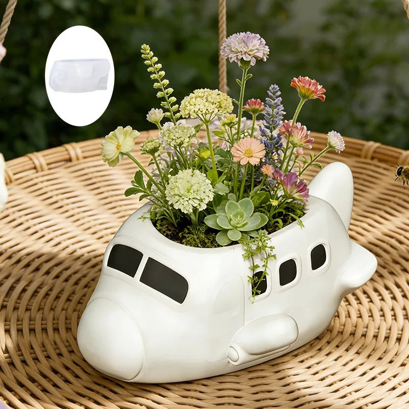 Cute Airplane Silicone Mold for Planter, Gypsum Cement Craft Mold, Home Garden Desktop Decor, Candle/Soap Making Tool Oasis Select
