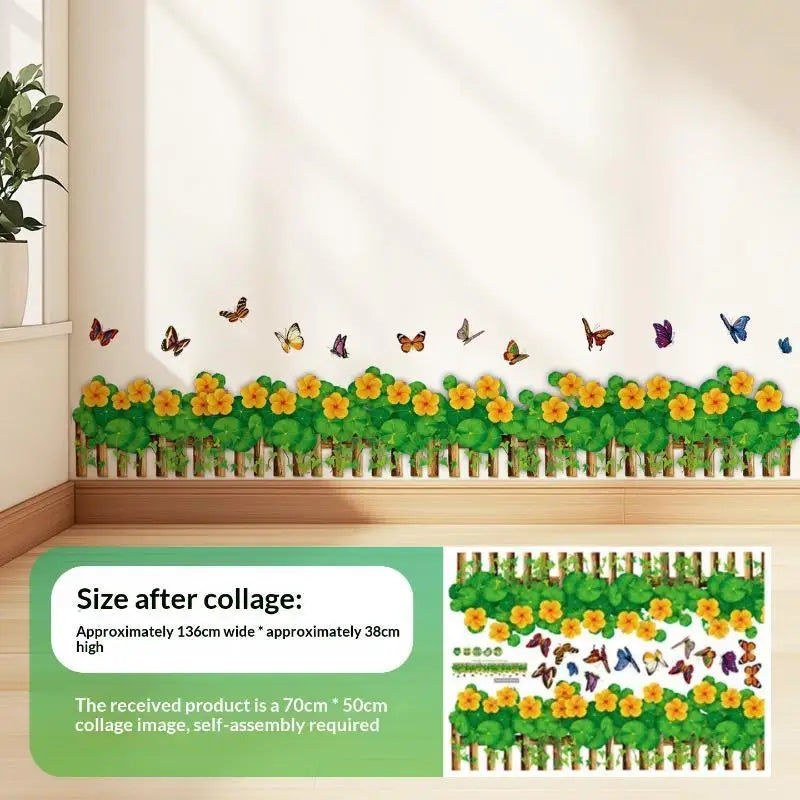 Floral Butterfly Border Wall Sticker – Removable PVC Decal