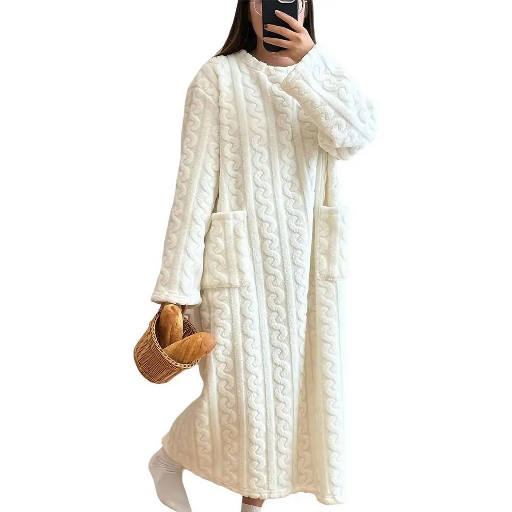 Women's Flannel Nightgown – Long Sleeve Warm Fleece Night Dress