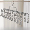 20 Clips Heavy Duty Stainless Steel Laundry Hanger - Windproof Non-Slip Multi-Clip Drying Rack for Socks, Underwear, Bras Oasis Select Grey