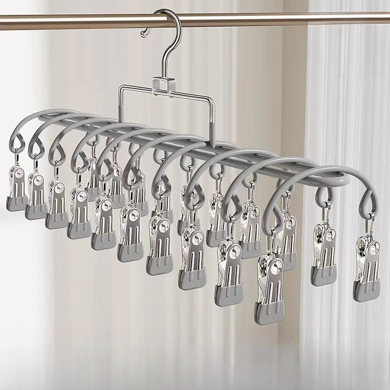 20 Clips Heavy Duty Stainless Steel Laundry Hanger - Windproof Non-Slip Multi-Clip Drying Rack for Socks, Underwear, Bras Oasis Select Grey