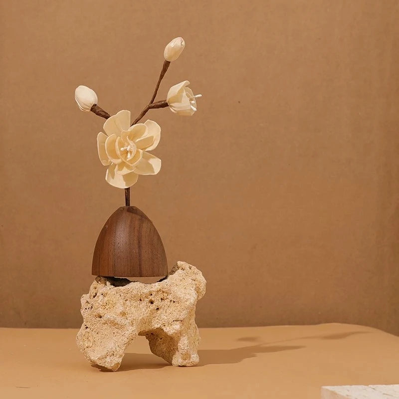 Zen Walnut Wood Aromatherapy Diffuser New Chinese Style Small Vase Desktop Ornament Office Stress Relief Fragrance Home Decor Oasis Select