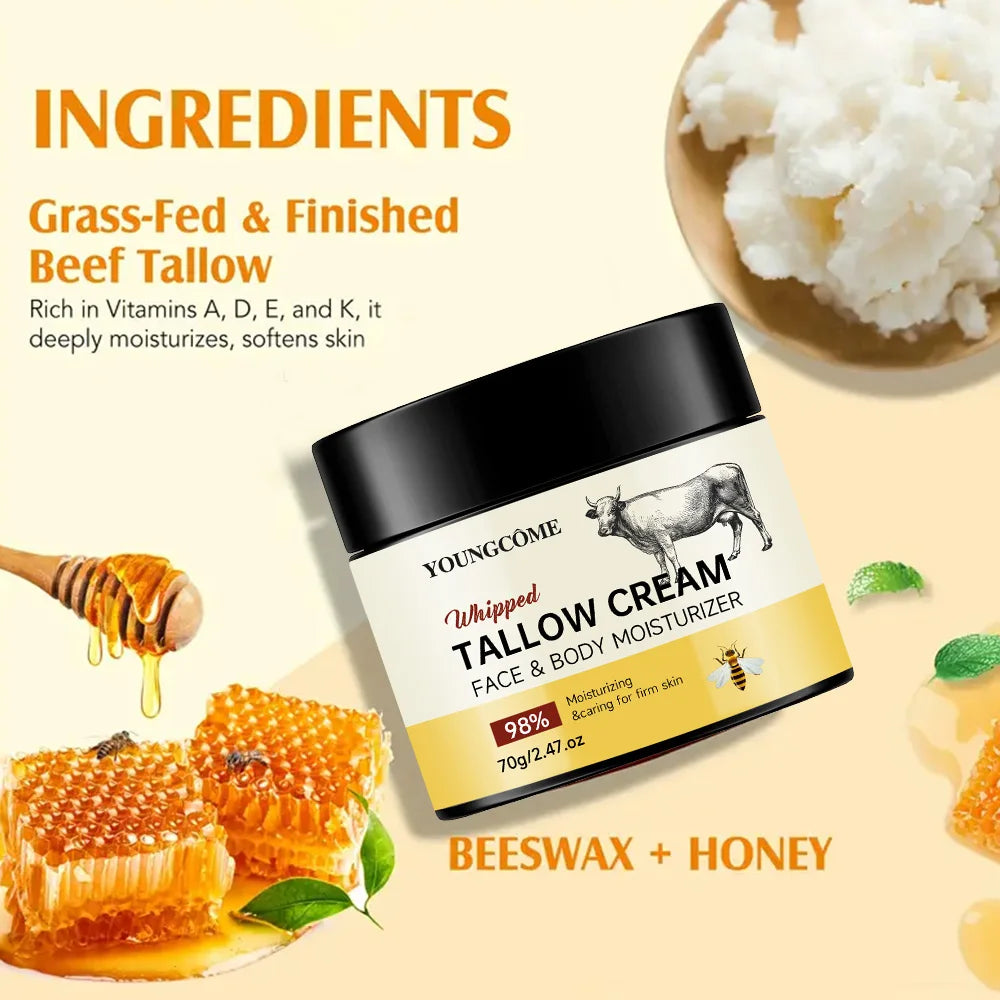 Beef Tallow Paste Deeply Moisturizer Honey Balm Brightening Wrinkle Remover Grass Fed Tallow Wild Honey Face Body Cream Skin Oasis Select