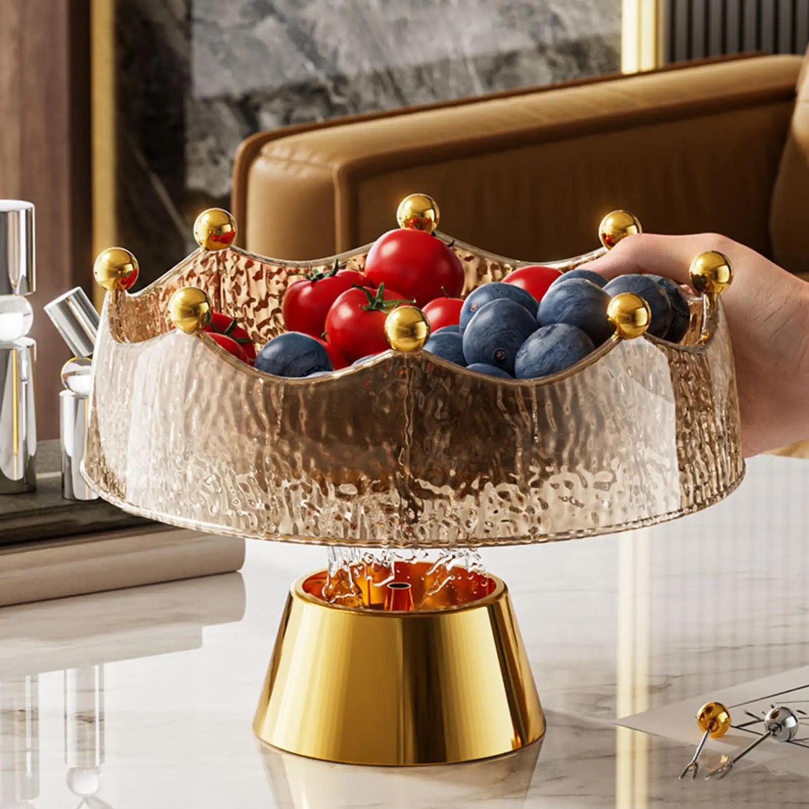 Fruit Bowl Luxury Serving Tray Fruit Bowl with Forks Golden Table Decoration Multifunctional Candy Dish home Table Decor Oasis Select