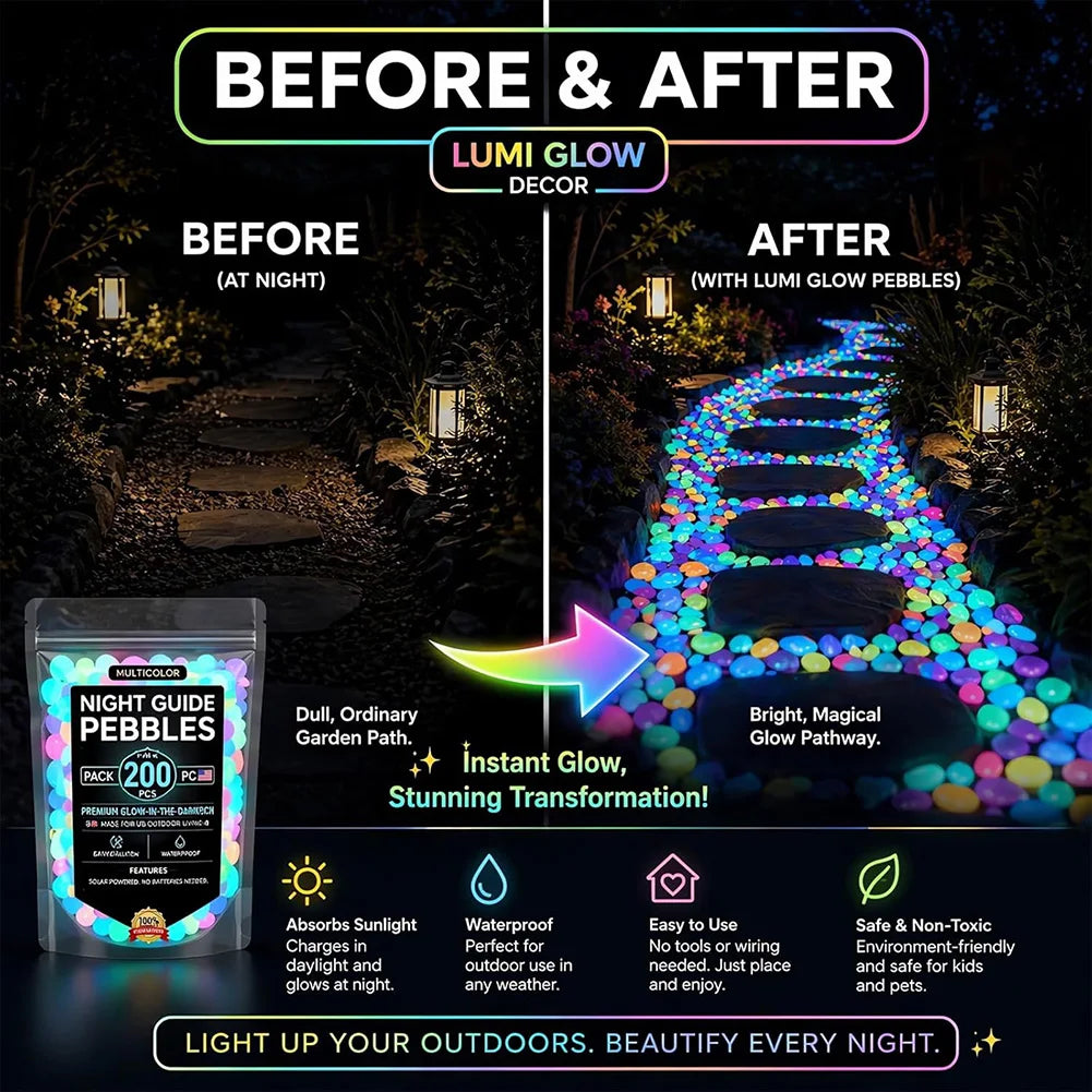 Glow in the Dark Pebbles – 200pc Luminous Garden & Aquarium Stones