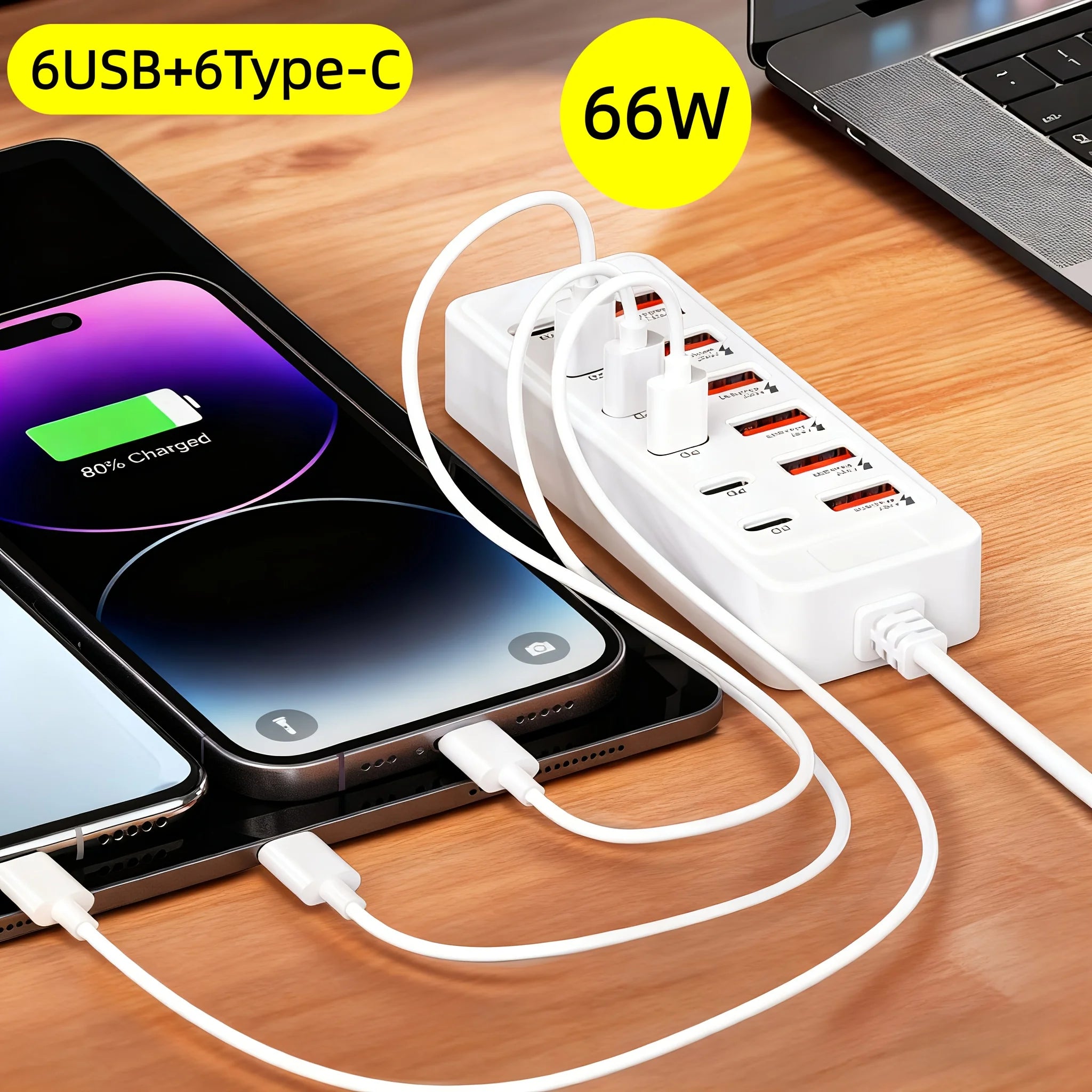 Fast-Charging Multi-Port Charger, 6-Port USB with Individual Ports & Power Indicator, Compatible with USB-C/USB-A Devices Oasis Select Default Title