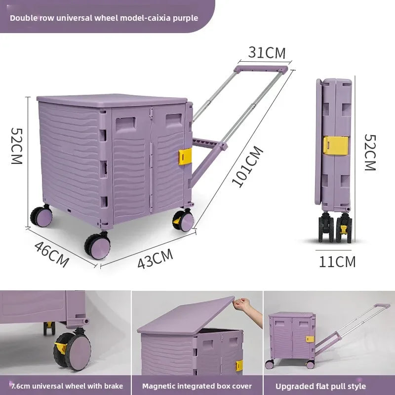Multi-functional Outdoor camping folding shopping cart household trolley storage box Oasis Select Purple A