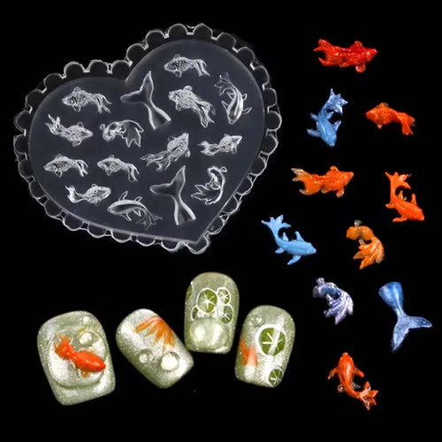 3D Goldfish Nail Silicone Mold, Koi Theme Art Pattern Design, High Transparent Template, Suitable for DIY Nail Accessories Oasis Select