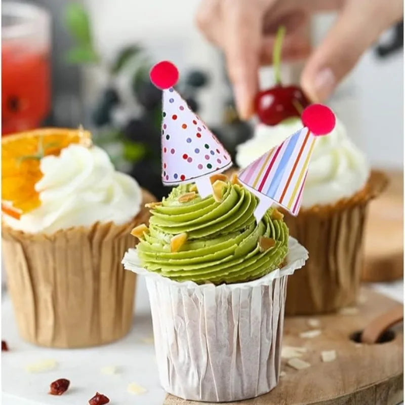 15Pcs/SET Mini Birthday Hat Cake Toppers DIY Cake Decoration Kids Birthday Cake Top Flages Baby Shower Cupcake Toppers Oasis Select