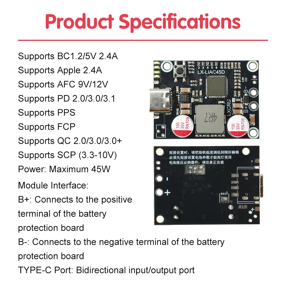 2-6S 45W Fast Charging Mobile Power Module Supports PD QC Fast Charging Protocols DIY Circuit Board Type-C USB Oasis Select Default Title
