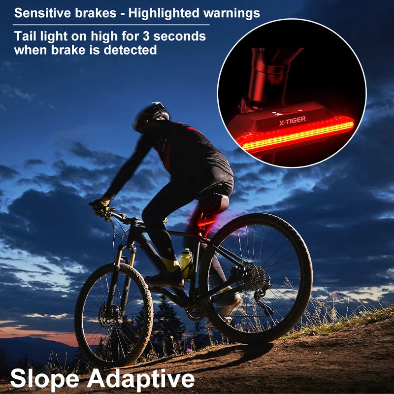 X-TIGER Bike Rear Light Smart Brake Sensing Light Bicycle Tail Light LED Charging Taillight Cycling Accessories Oasis Select