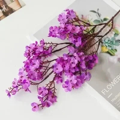 Cherry Blossoms Artificial Flowers Gypsophila Fake Flowers DIY Wedding Home Vase Decoration Faux Flowers Branch Oasis Select Purple