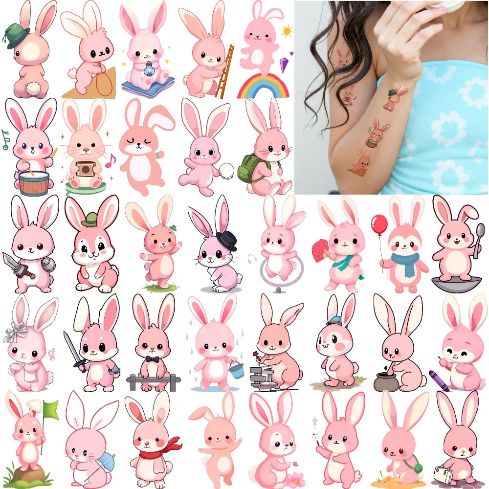 54-Piece Waterproof Temporary Tattoo Stickers – Cartoon Rabbit
