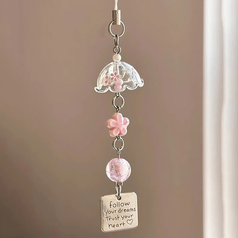 Transparent Keychain Cute Wind Chime Pendant Keyring Mobile Phone Lanyard Kawaii Bag Decorative Accessories Home Decorations Oasis Select A12