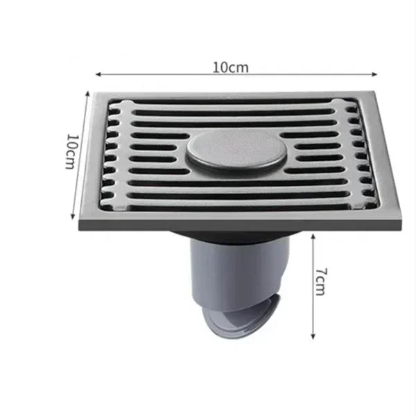 10CM Square Floor Drain Anti-odor, Stainless Steel Floor Drain with Removable Cover, Shower Floor Drain for Bathroom Laundry Oasis Select Gun Grey-Double