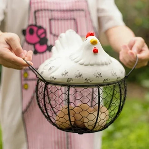 Ceramic Egg Baskets Fruit Baskets Sundries Blue Ceramic Kitchen Shelves Creative Storage Iron Woven Baskets Ironwork Storage Oasis Select