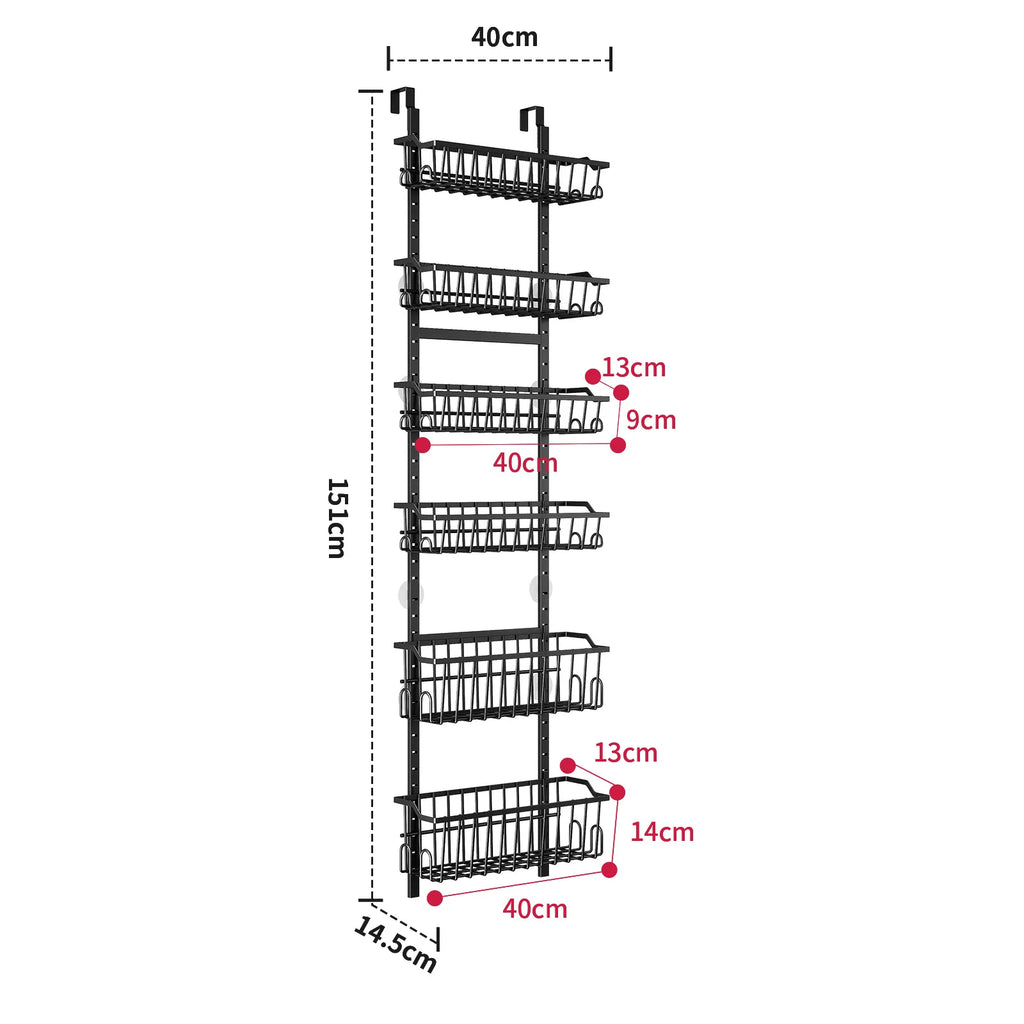 Adjustable door hanging basket rack multi-layer non-punching storage basket bathroom kitchen door sundries storage rack Oasis Select 6layer black