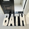 "BATH" Design Non-Slip Bath Mat, Ultra Absorbent Polyester Bathroom Rug, Black and White Textured Entryway Carpet for Bathroom Oasis Select WHITE 400MMx600MM