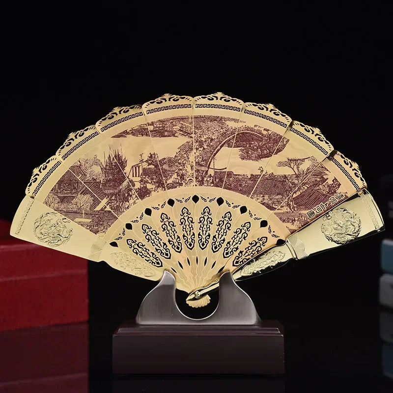 Chinese Style Features Peking Opera Mask Golden Fan Decoration Folk Peking Opera Mask Arts and Crafts Fan Oasis Select B