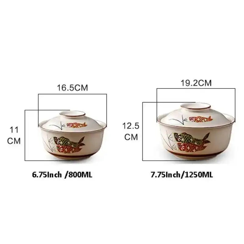 Japanese Ceramic Soup Bowl With Lid Instant Noodle Bowl Ramen Bowl Tableware Microwaveable Supplies Oasis Select