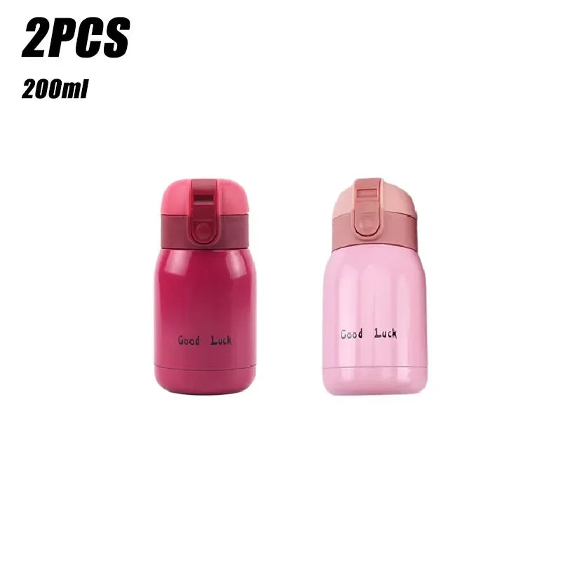 1/2PCS Goodluck Small Cute Mini Thermos Cup MINI Portable Creative Pot Belly Water Cup Pocket Cup with Hand Gift Oasis Select Rose Red-Pink 200ML