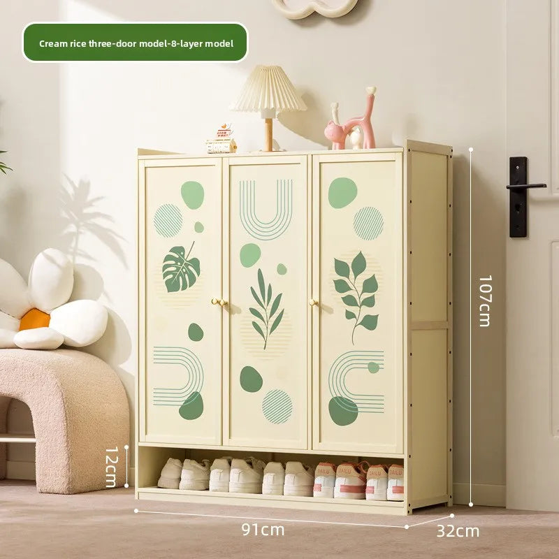 Cream style shoe cabinet Solid wood household door wabi-sabi style foyer cabinet Modern simple large-capacity balcony locker Oasis Select 3-8