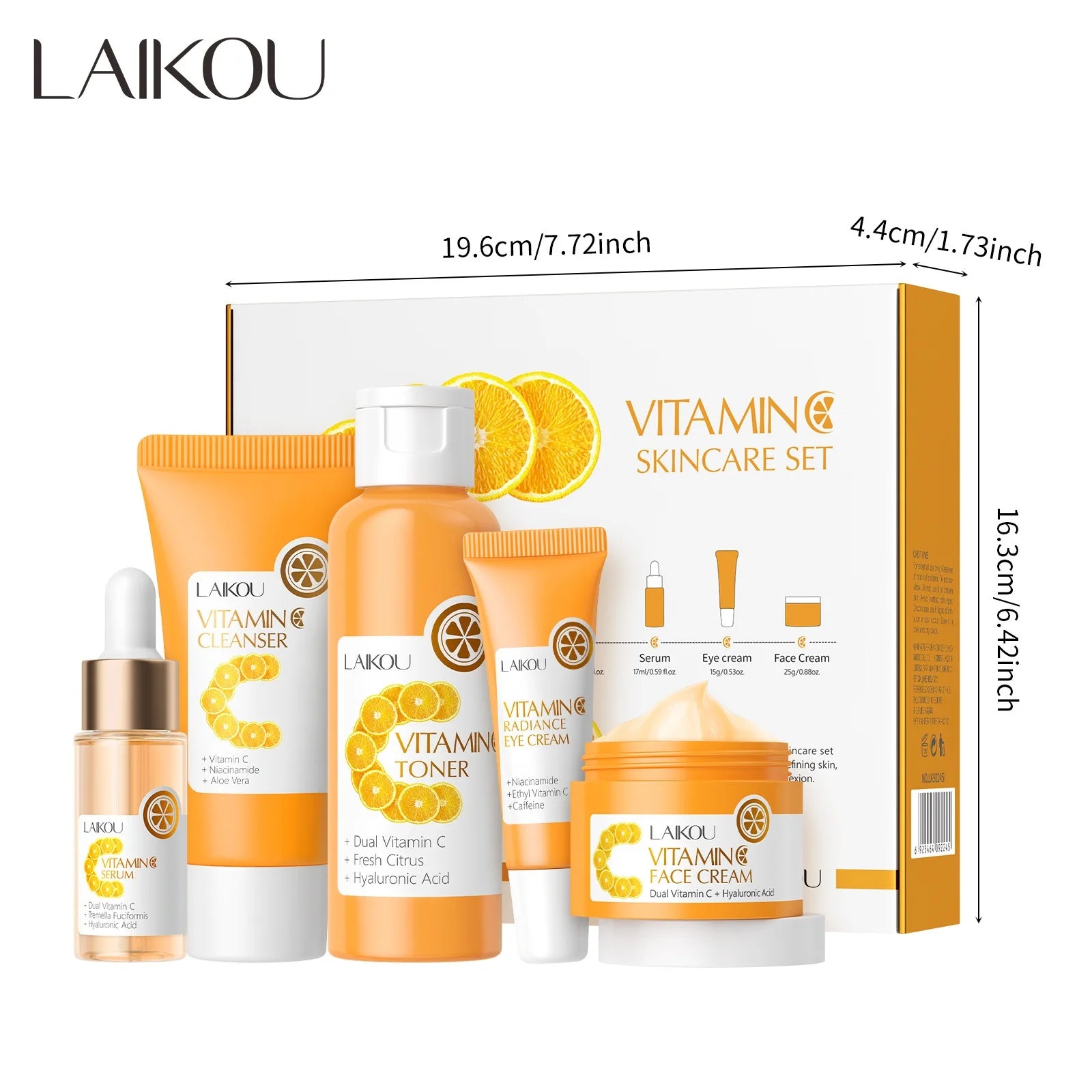 Facial Brightening Vitamin C Skincare 5pcs Set Essence Cream Serum Cleanser Toner Eye Moisturizer Care Oasis Select 01